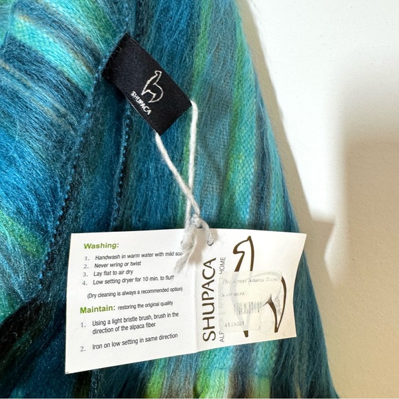 Shupaca Alpaca Scarf Blue Tini Teal Mint Green Stripe Silky Soft Wrap NWT Gift - Picture 4 of 9